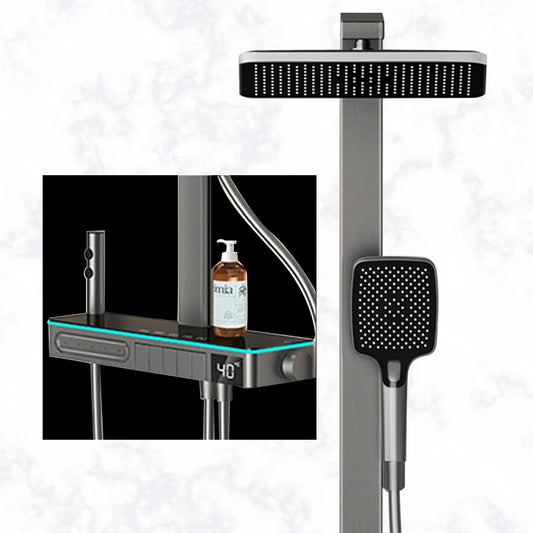Bathroom Multi-Function Digital Display Shower System Brass Piano Key Exposed Thermostatic Faucets Soft & Rain Spray Patterns